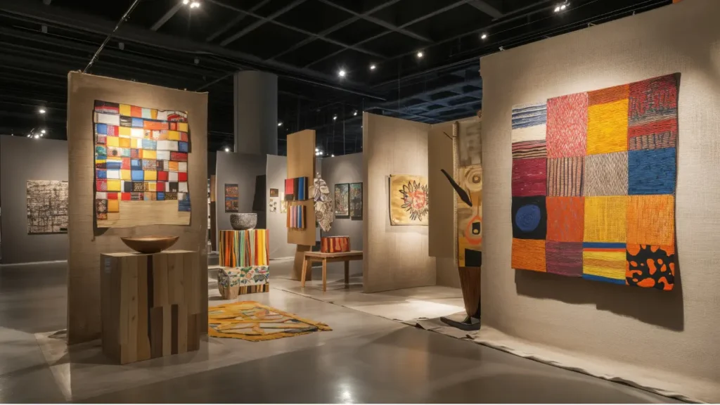 Intérieur d’une galerie d’art à Saint-Malo présentant des œuvres contemporaines colorées, illustrant un lieu culturel à visiter pour les amateurs d’art et les curieux.